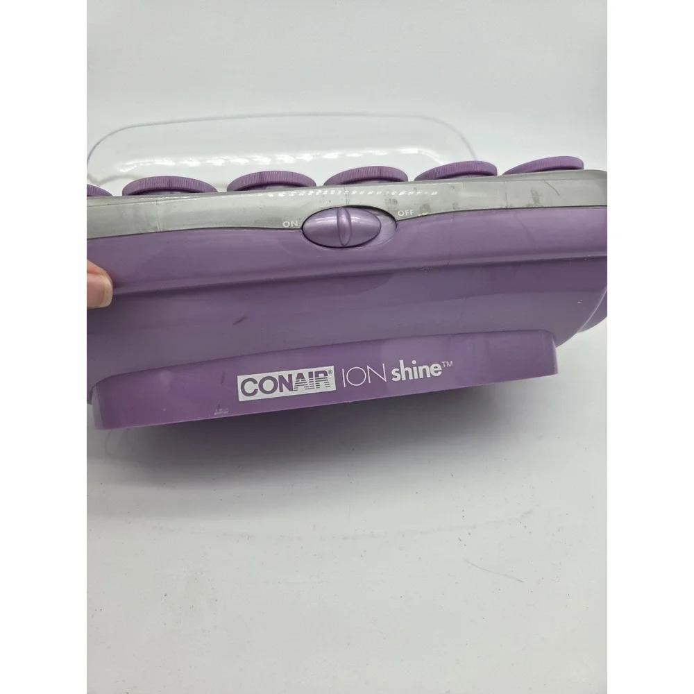CONAIR ION SHINE 12 Hot Rollers Flocked Heated Hair Curler Jumbo Purple Cracked